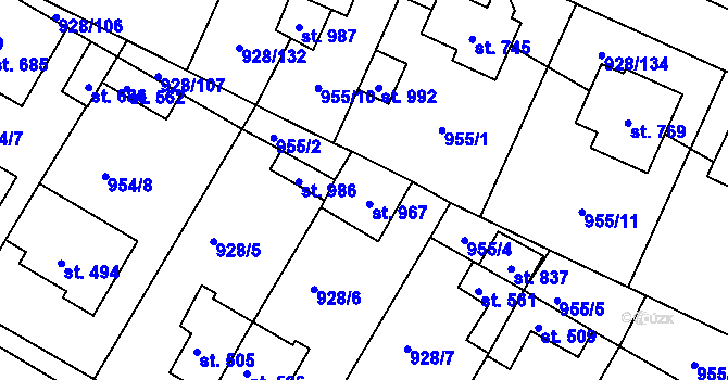 Parcela st. 955/3 v KÚ Jevišovice, Katastrální mapa