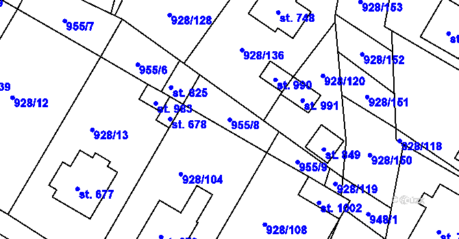 Parcela st. 955/8 v KÚ Jevišovice, Katastrální mapa