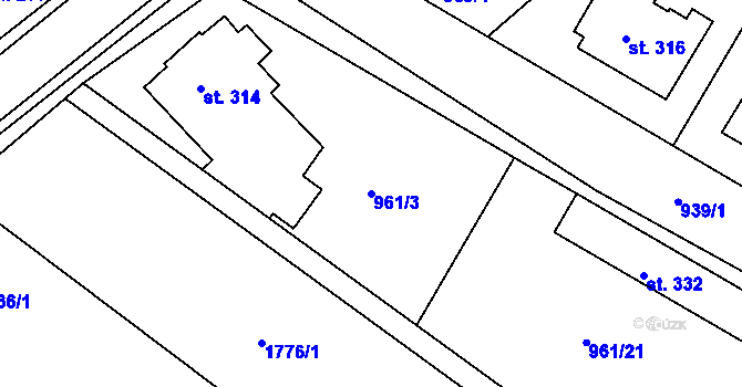 Parcela st. 961/3 v KÚ Jevišovice, Katastrální mapa