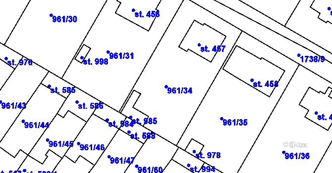 Parcela st. 961/34 v KÚ Jevišovice, Katastrální mapa