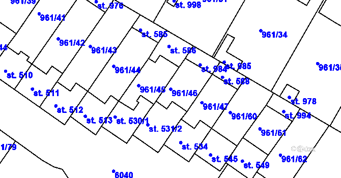 Parcela st. 961/46 v KÚ Jevišovice, Katastrální mapa