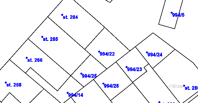 Parcela st. 994/22 v KÚ Jevišovice, Katastrální mapa
