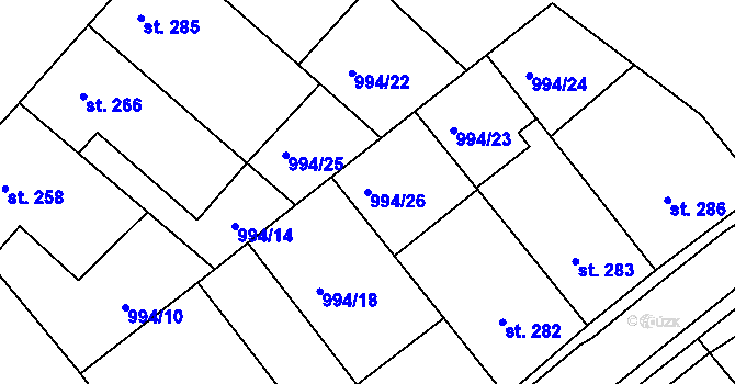Parcela st. 994/26 v KÚ Jevišovice, Katastrální mapa