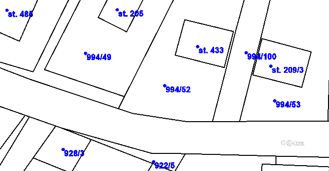 Parcela st. 994/52 v KÚ Jevišovice, Katastrální mapa