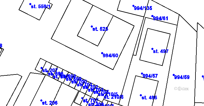 Parcela st. 994/60 v KÚ Jevišovice, Katastrální mapa