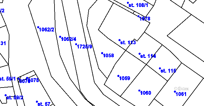 Parcela st. 1058 v KÚ Jevišovice, Katastrální mapa