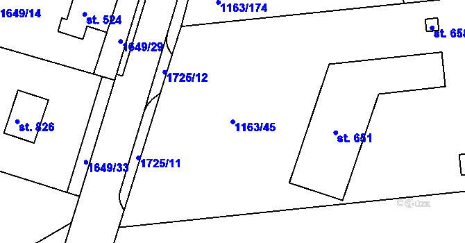 Parcela st. 1163/45 v KÚ Jevišovice, Katastrální mapa