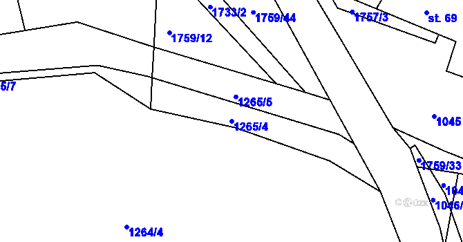 Parcela st. 1265/4 v KÚ Jevišovice, Katastrální mapa