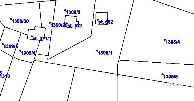 Parcela st. 1308/1 v KÚ Jevišovice, Katastrální mapa