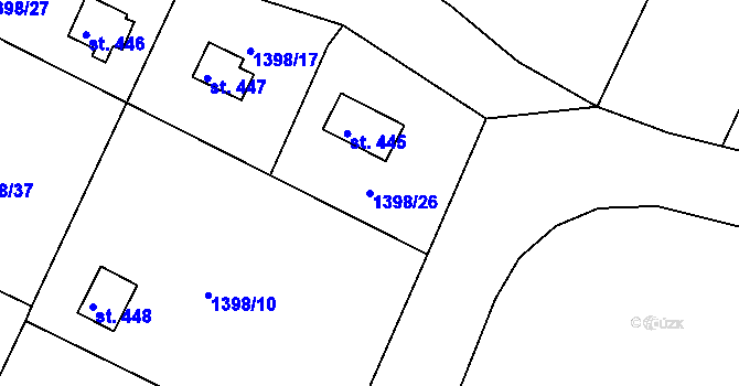 Parcela st. 1398/26 v KÚ Jevišovice, Katastrální mapa