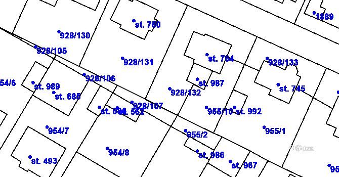Parcela st. 928/132 v KÚ Jevišovice, Katastrální mapa