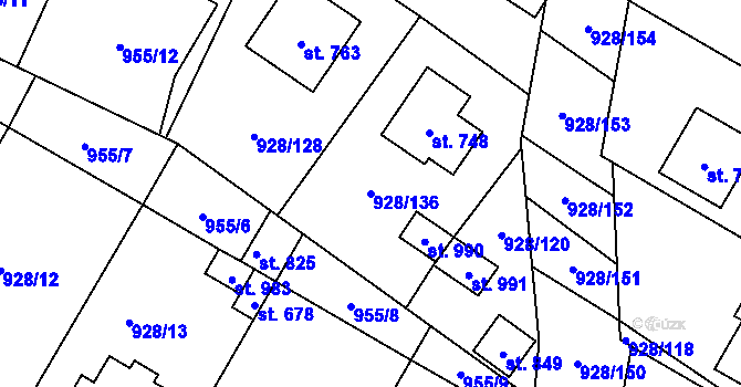 Parcela st. 928/136 v KÚ Jevišovice, Katastrální mapa
