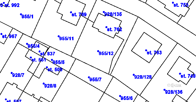Parcela st. 955/12 v KÚ Jevišovice, Katastrální mapa