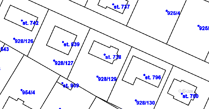 Parcela st. 738 v KÚ Jevišovice, Katastrální mapa