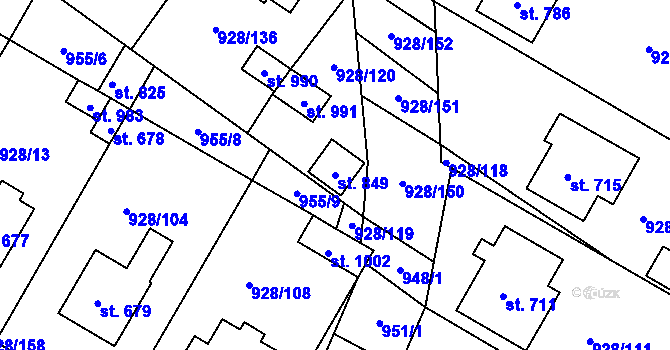 Parcela st. 849 v KÚ Jevišovice, Katastrální mapa