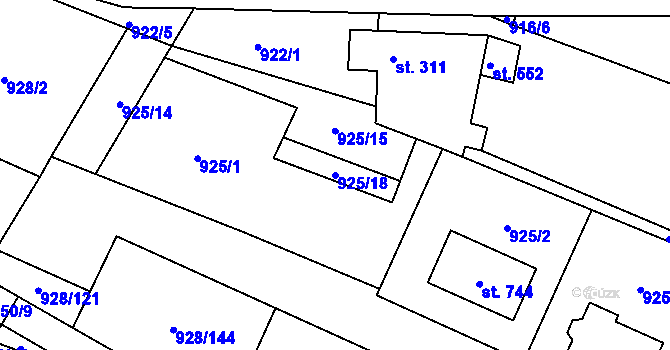 Parcela st. 925/18 v KÚ Jevišovice, Katastrální mapa
