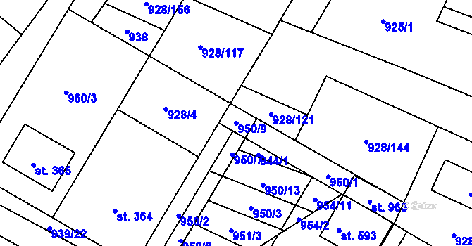 Parcela st. 950/9 v KÚ Jevišovice, Katastrální mapa