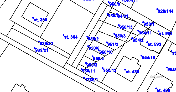 Parcela st. 950/6 v KÚ Jevišovice, Katastrální mapa