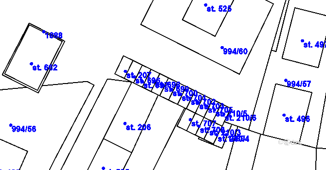 Parcela st. 699 v KÚ Jevišovice, Katastrální mapa