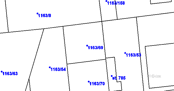 Parcela st. 1163/69 v KÚ Jevišovice, Katastrální mapa