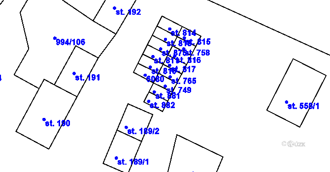 Parcela st. 749 v KÚ Jevišovice, Katastrální mapa