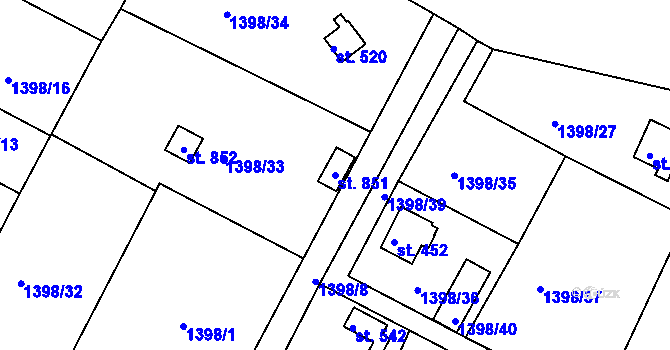 Parcela st. 851 v KÚ Jevišovice, Katastrální mapa
