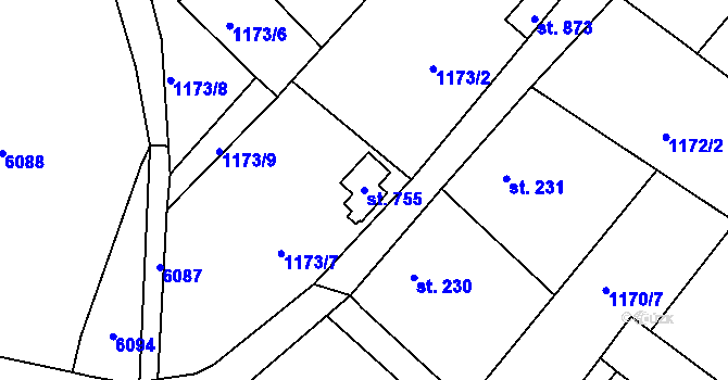 Parcela st. 755 v KÚ Jevišovice, Katastrální mapa