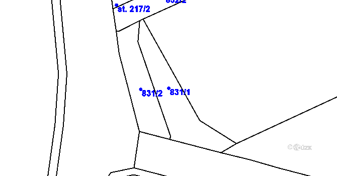 Parcela st. 831/1 v KÚ Jevišovice, Katastrální mapa