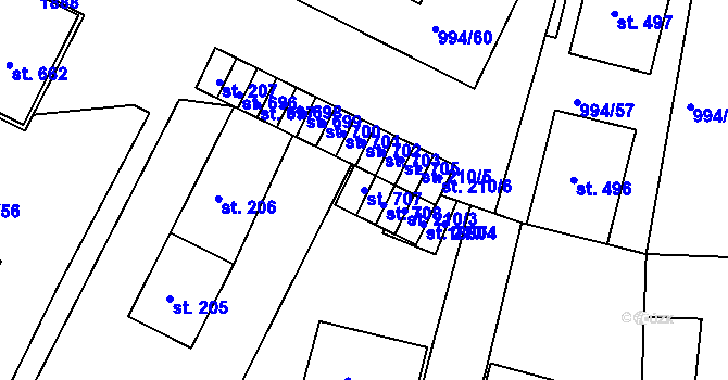 Parcela st. 707 v KÚ Jevišovice, Katastrální mapa