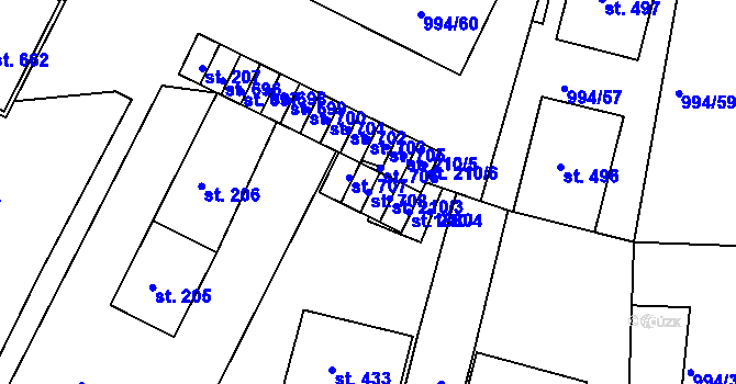 Parcela st. 708 v KÚ Jevišovice, Katastrální mapa