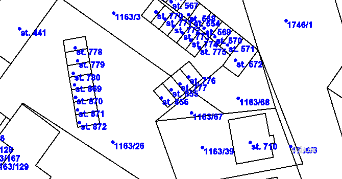 Parcela st. 855 v KÚ Jevišovice, Katastrální mapa