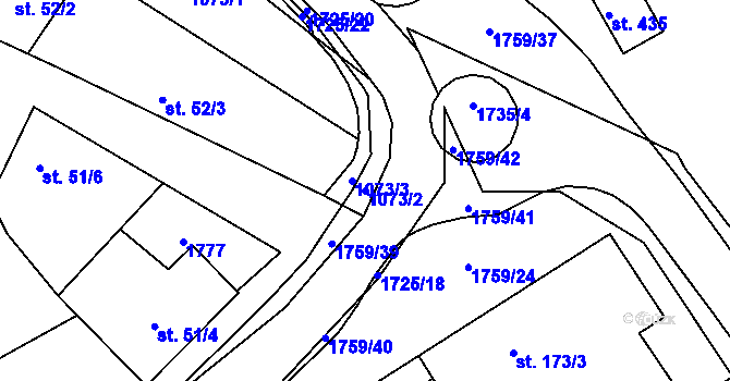 Parcela st. 1073/2 v KÚ Jevišovice, Katastrální mapa
