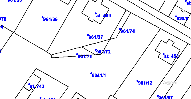 Parcela st. 961/72 v KÚ Jevišovice, Katastrální mapa