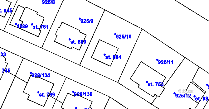 Parcela st. 804 v KÚ Jevišovice, Katastrální mapa