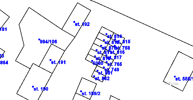 Parcela st. 811 v KÚ Jevišovice, Katastrální mapa