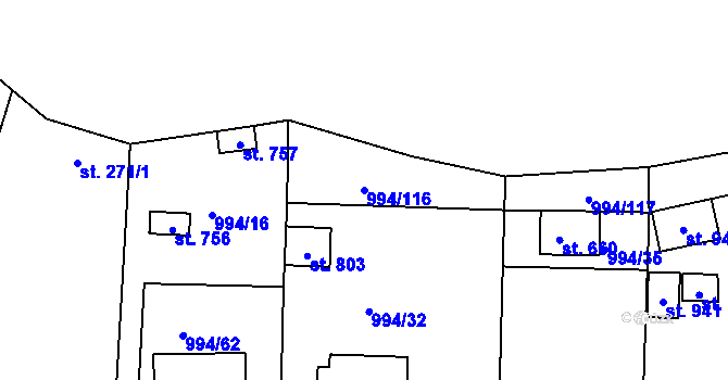 Parcela st. 994/116 v KÚ Jevišovice, Katastrální mapa