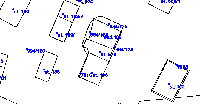 Parcela st. 921 v KÚ Jevišovice, Katastrální mapa