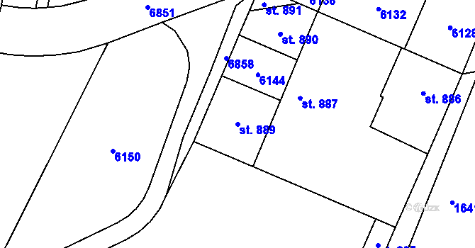 Parcela st. 889 v KÚ Jevišovice, Katastrální mapa