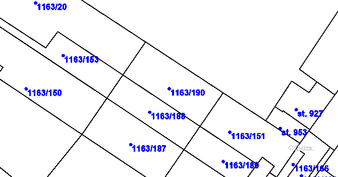 Parcela st. 1163/190 v KÚ Jevišovice, Katastrální mapa