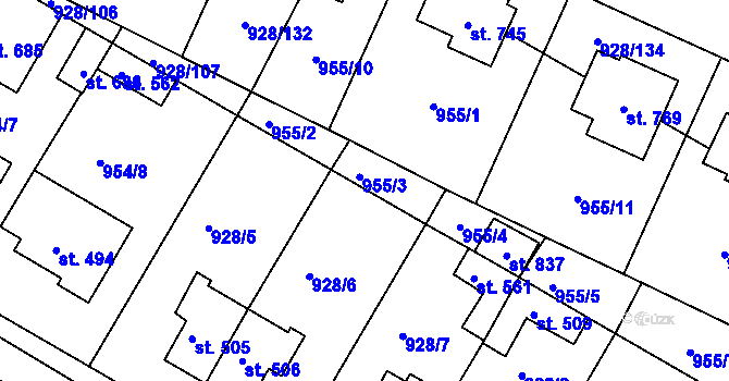 Parcela st. 967 v KÚ Jevišovice, Katastrální mapa