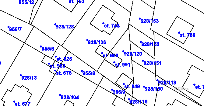 Parcela st. 990 v KÚ Jevišovice, Katastrální mapa