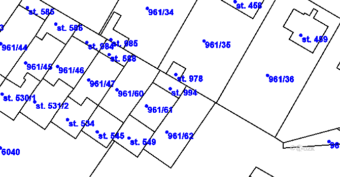 Parcela st. 994 v KÚ Jevišovice, Katastrální mapa