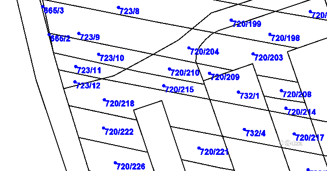Parcela st. 720/215 v KÚ Jevišovka, Katastrální mapa