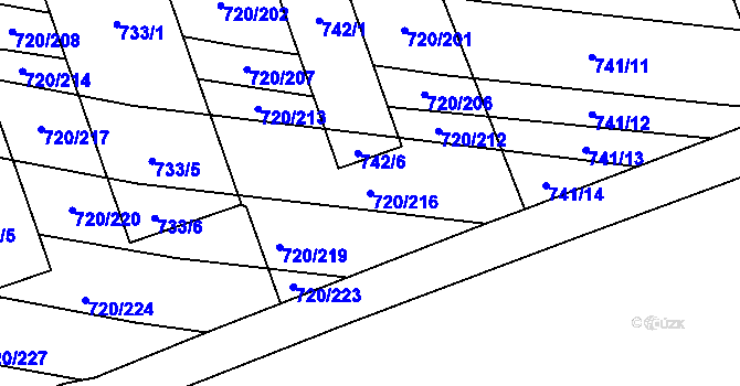 Parcela st. 720/216 v KÚ Jevišovka, Katastrální mapa