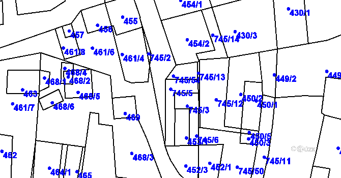 Parcela st. 745/5 v KÚ Jevišovka, Katastrální mapa