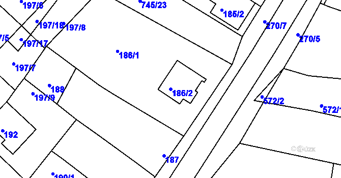 Parcela st. 186/2 v KÚ Jevišovka, Katastrální mapa