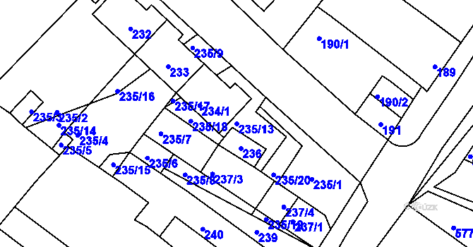 Parcela st. 235/13 v KÚ Jevišovka, Katastrální mapa