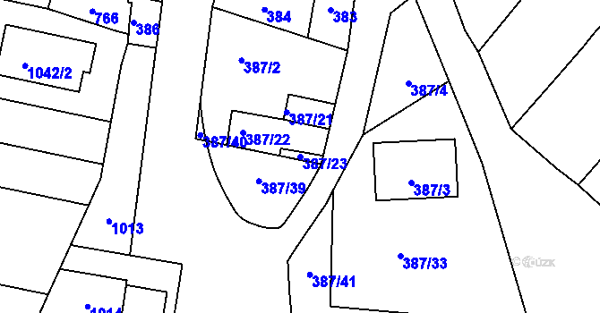 Parcela st. 387/23 v KÚ Jevišovka, Katastrální mapa
