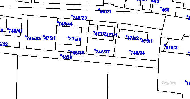 Parcela st. 745/37 v KÚ Jevišovka, Katastrální mapa