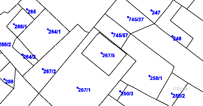 Parcela st. 267/5 v KÚ Jevišovka, Katastrální mapa